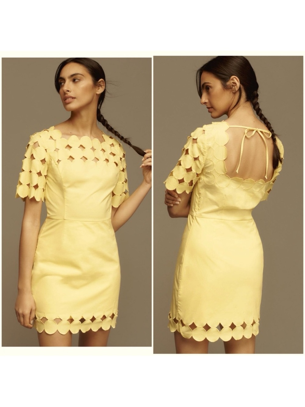 Anthropologie Cutwork Mini Yellow Shift Dress size 14
